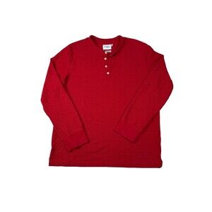 Goodfellow & Co Mens Shirt XL Red Henley Long Sleeve Button Slub Knit Casual